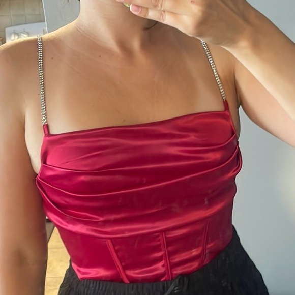 Red Satin Corset Top - Picture 2 of 3